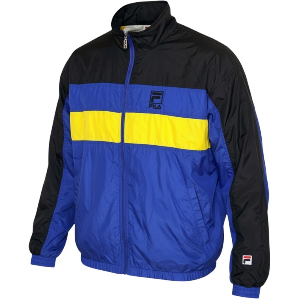 Fila Windbreaker Jacket Mens XL Blue Yellow Nylon Colorblock Vintage 90s Retro